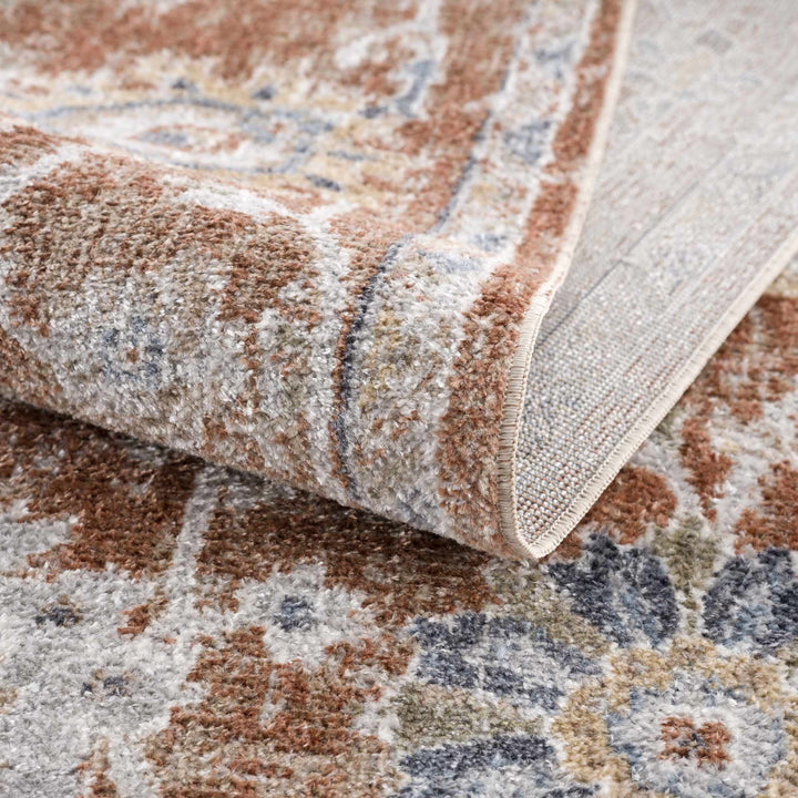 Chavi Traditional Design Rust And Blue Washable Rug