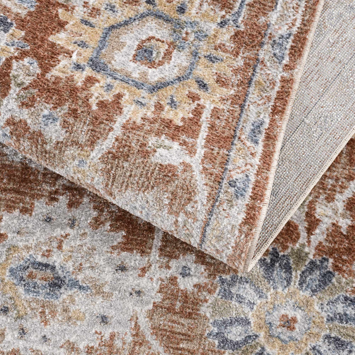 Chavi Traditional Design Rust And Blue Washable Rug