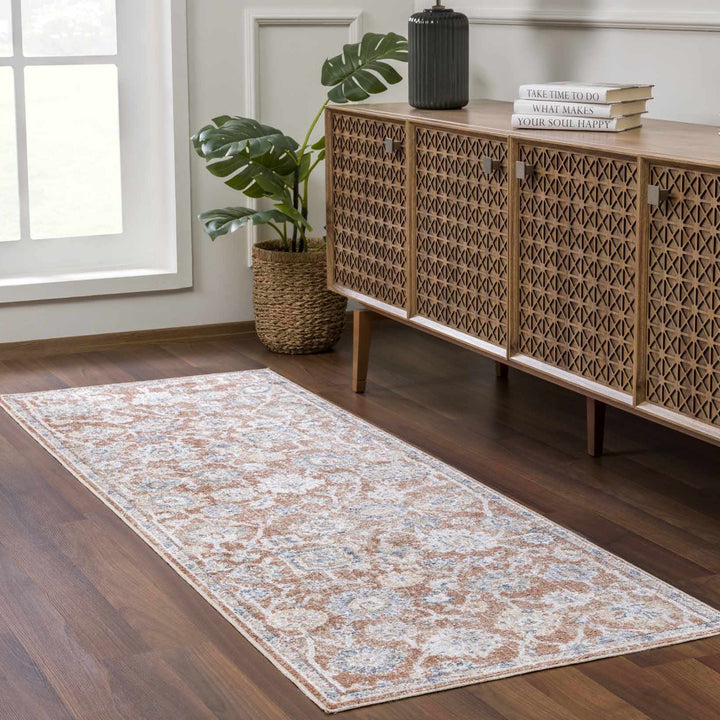 Chavi Traditional Design Rust And Blue Washable Rug
