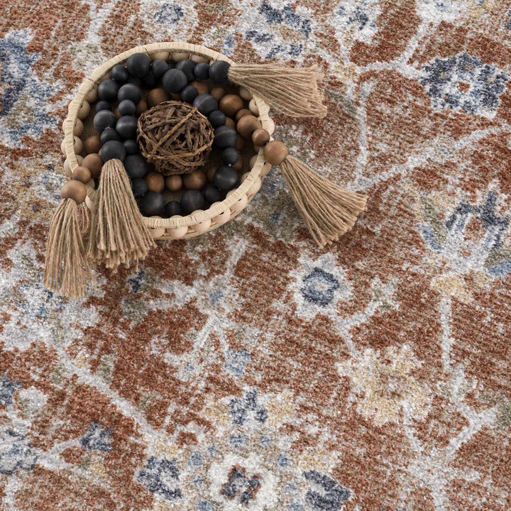 Chavi Traditional Design Rust And Blue Washable Rug