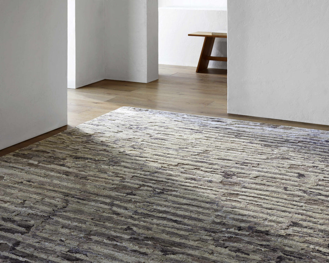 Lowdham Modern Abstract Beige And Blue Hand Knotted Rug