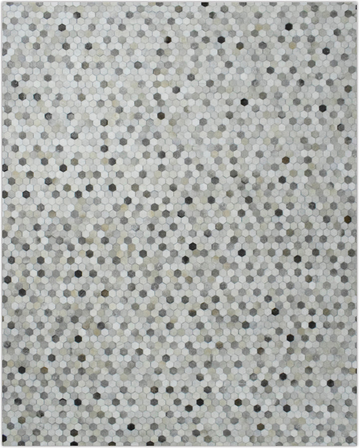 Quick Ship 8x10 Modern Silver And Ivory Handmade Leather Rug