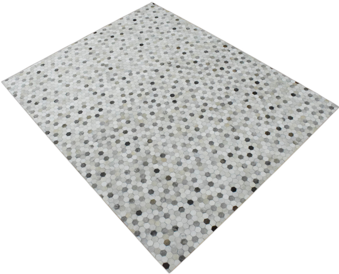 Quick Ship Modern Silver And Ivory Handmade 5x8 Leather Rug