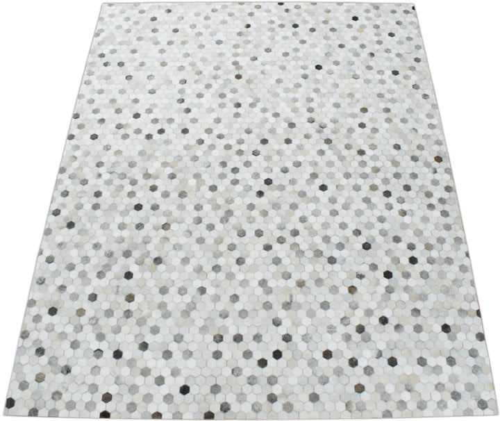 Quick Ship Modern Silver And Ivory Handmade 5x8 Leather Rug