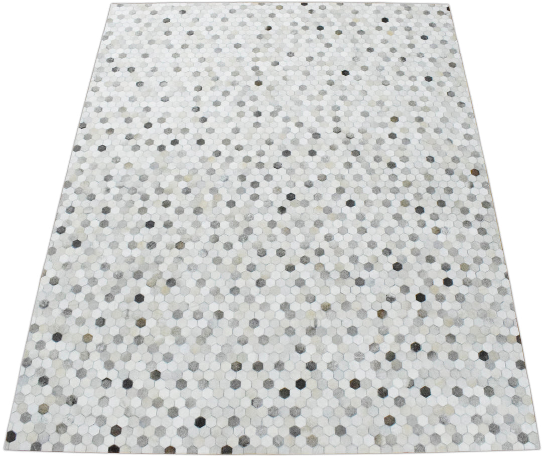 Quick Ship 8x10 Modern Silver And Ivory Handmade Leather Rug