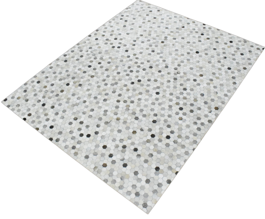 Quick Ship Modern Silver And Ivory Handmade 5x8 Leather Rug
