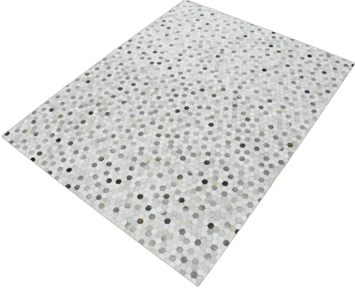 Quick Ship Modern Silver And Ivory Handmade 5x8 Leather Rug