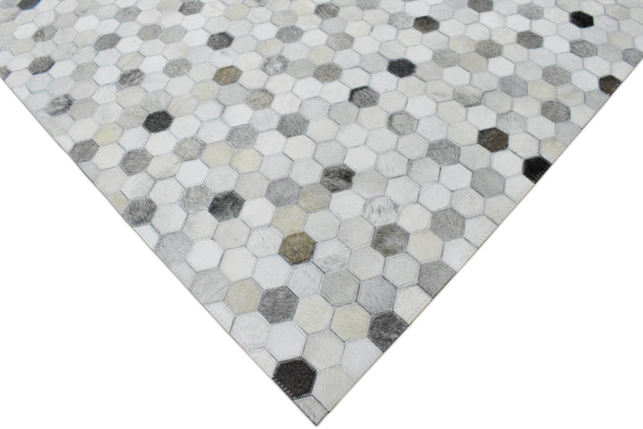 Quick Ship 8x10 Modern Silver And Ivory Handmade Leather Rug