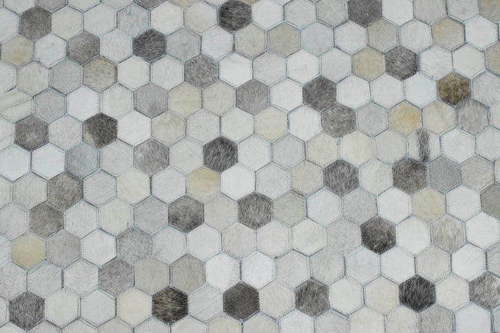 Quick Ship 8x10 Modern Silver And Ivory Handmade Leather Rug