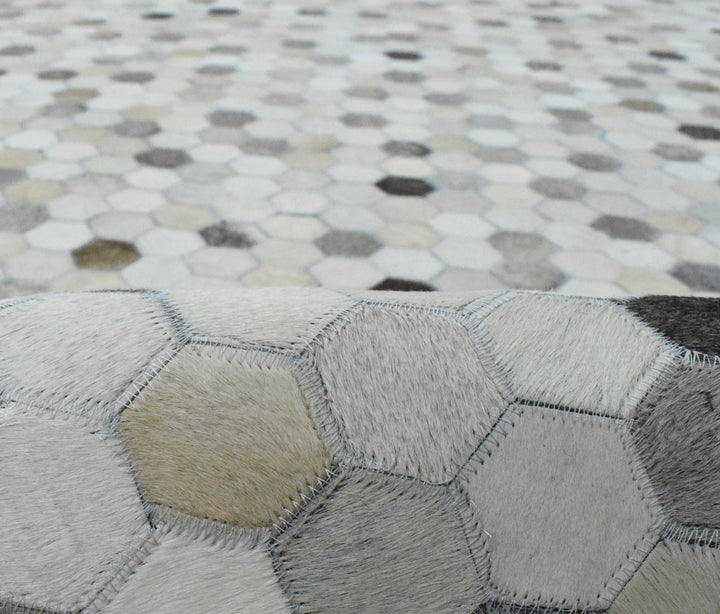 Quick Ship 8x10 Modern Silver And Ivory Handmade Leather Rug
