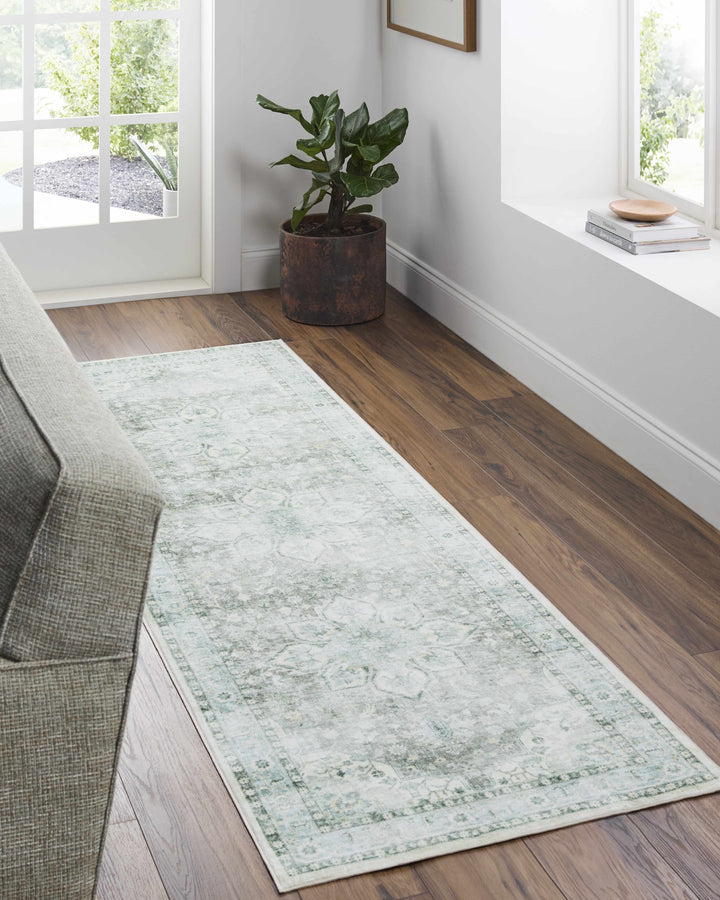 Lotan Traditional Medallion Green Washable Area Rug
