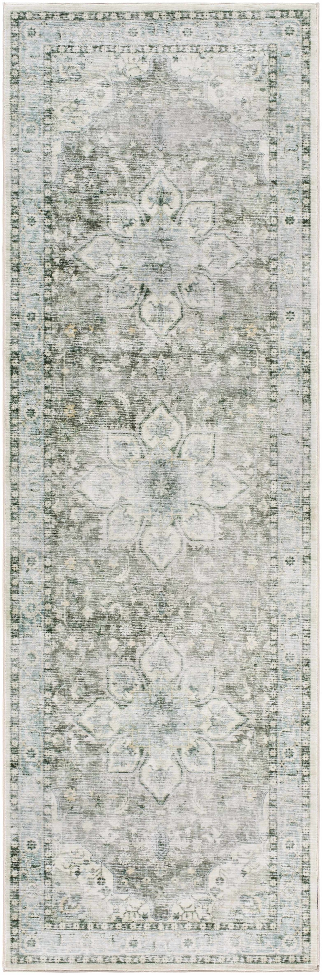 Lotan Traditional Medallion Green Washable Area Rug