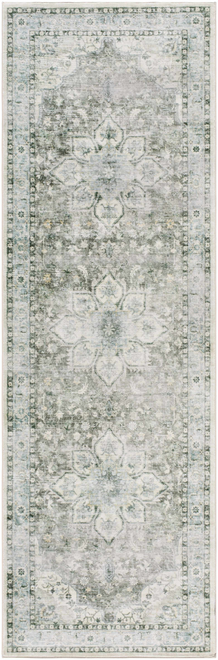 Lotan Traditional Medallion Green Washable Area Rug