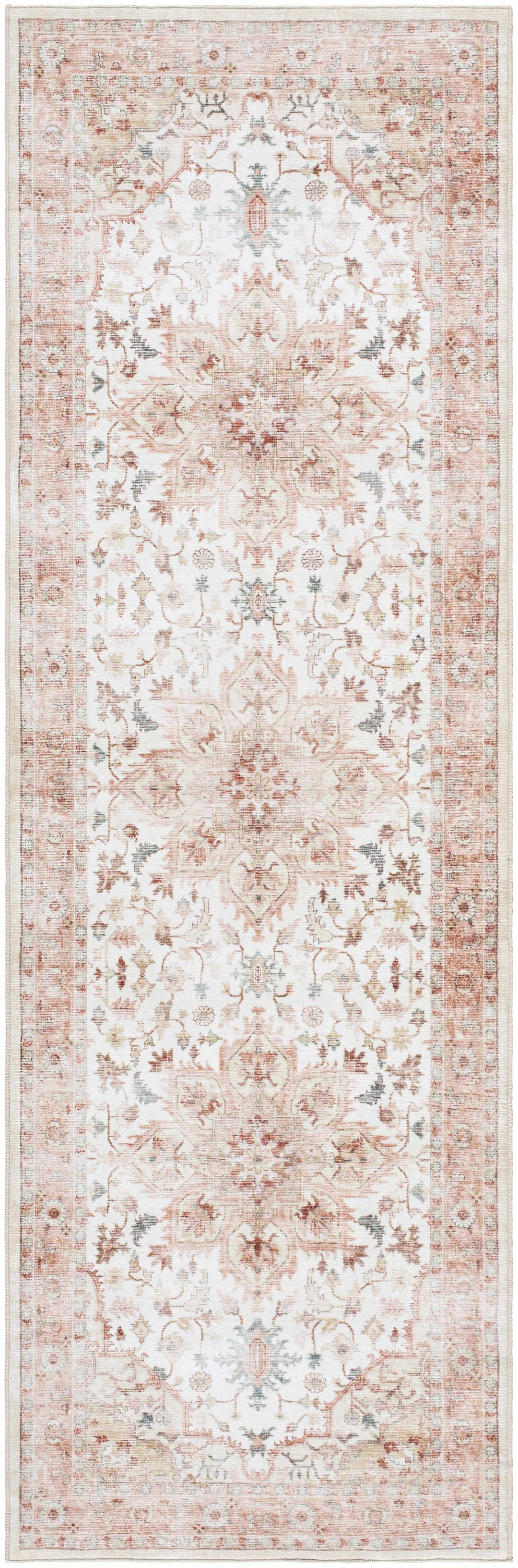 Lotan Traditional Style Pink And Ivory Washable Area Rug