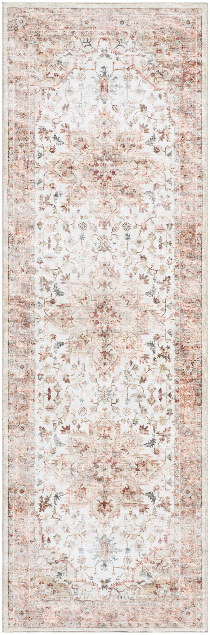 Lotan Traditional Style Pink And Ivory Washable Area Rug