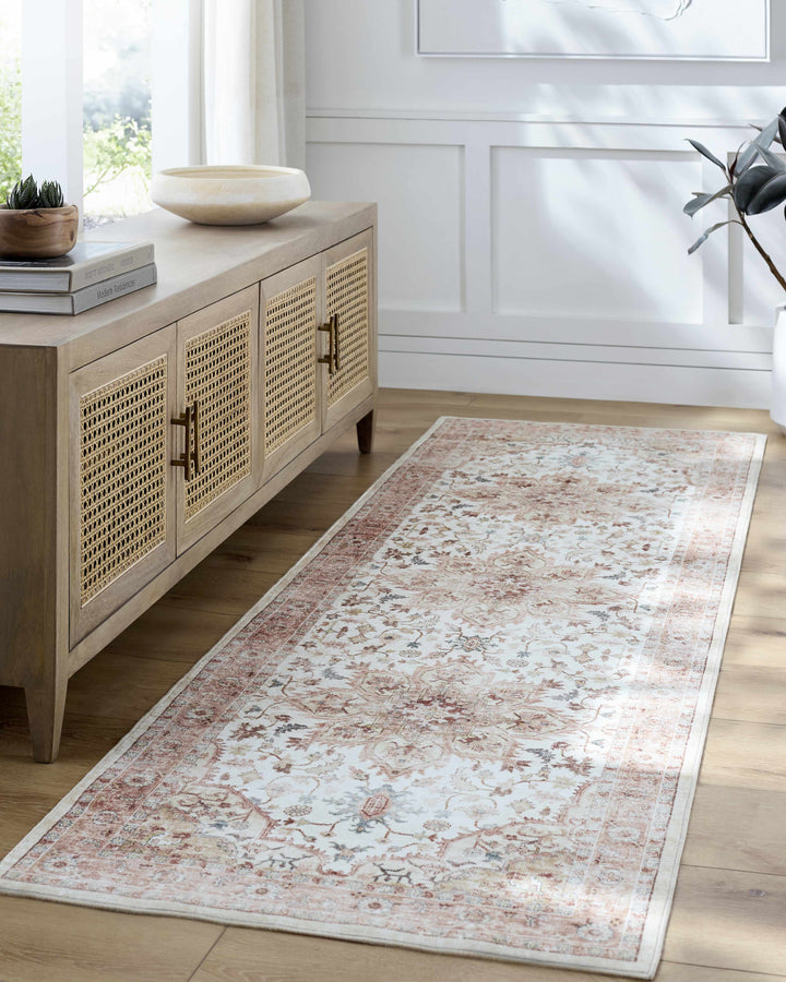 Lotan Traditional Style Pink And Ivory Washable Area Rug