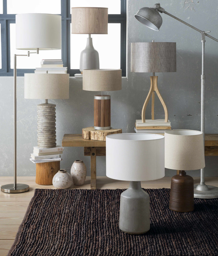 Corella Traditional Gray Concrete Table Lamp – Linen Shade, Resin Base