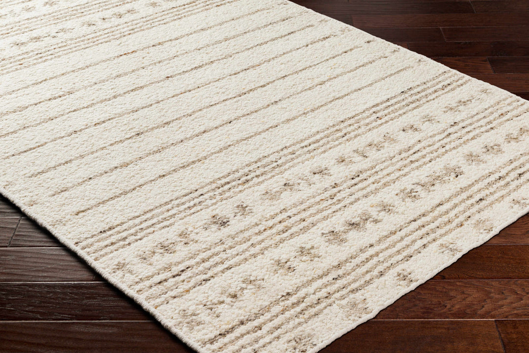 Matawan Modern Style Ivory Hand Woven Wool Area Rug