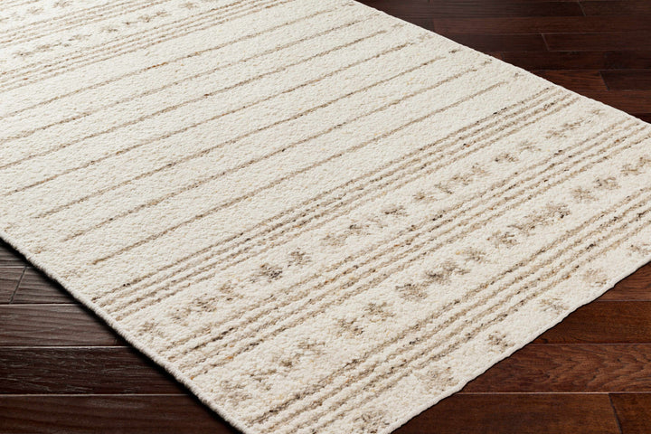 Matawan Modern Style Ivory Hand Woven Wool Area Rug