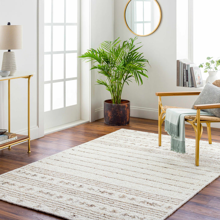Matawan Modern Style Ivory Hand Woven Wool Area Rug