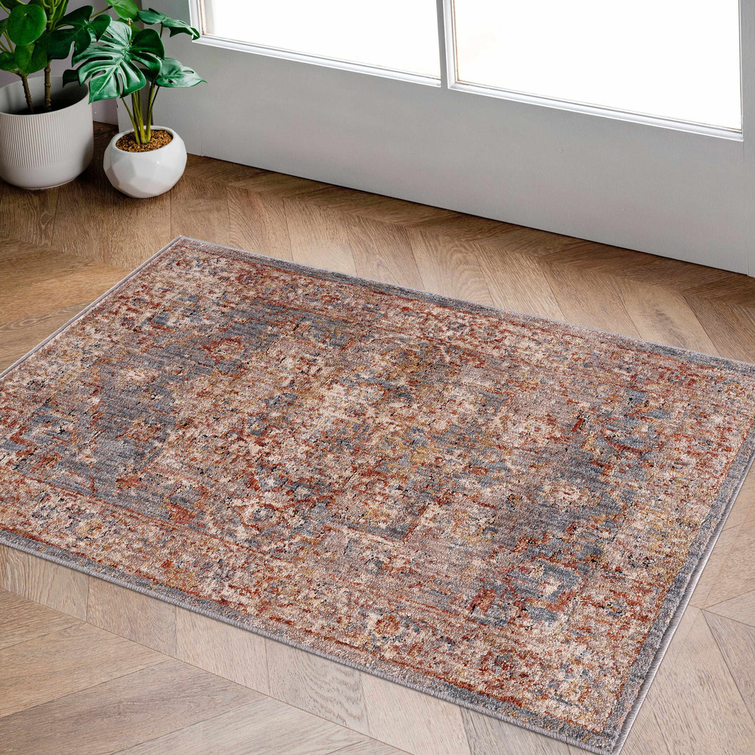 Lumpkin Rust And Blue Traditional Style Area Rug