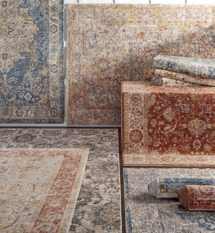 Morinville Traditional Floral Design Rust And Beige Area Rug