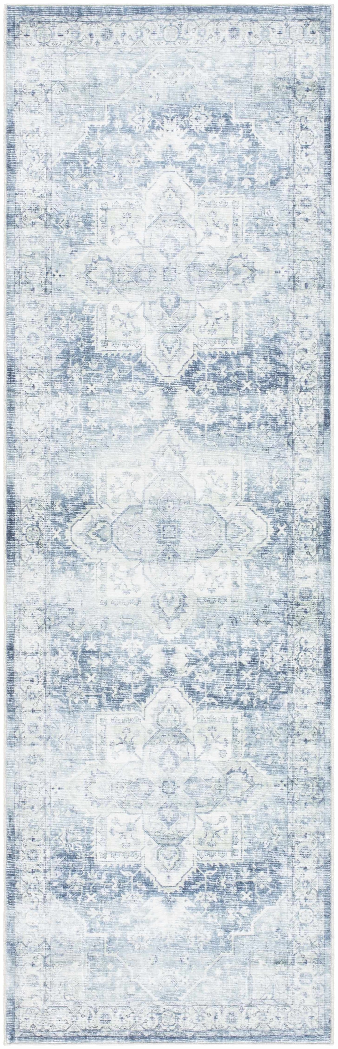 Mauro Traditional Medallion Design Blue And Beige Washable Area Rug