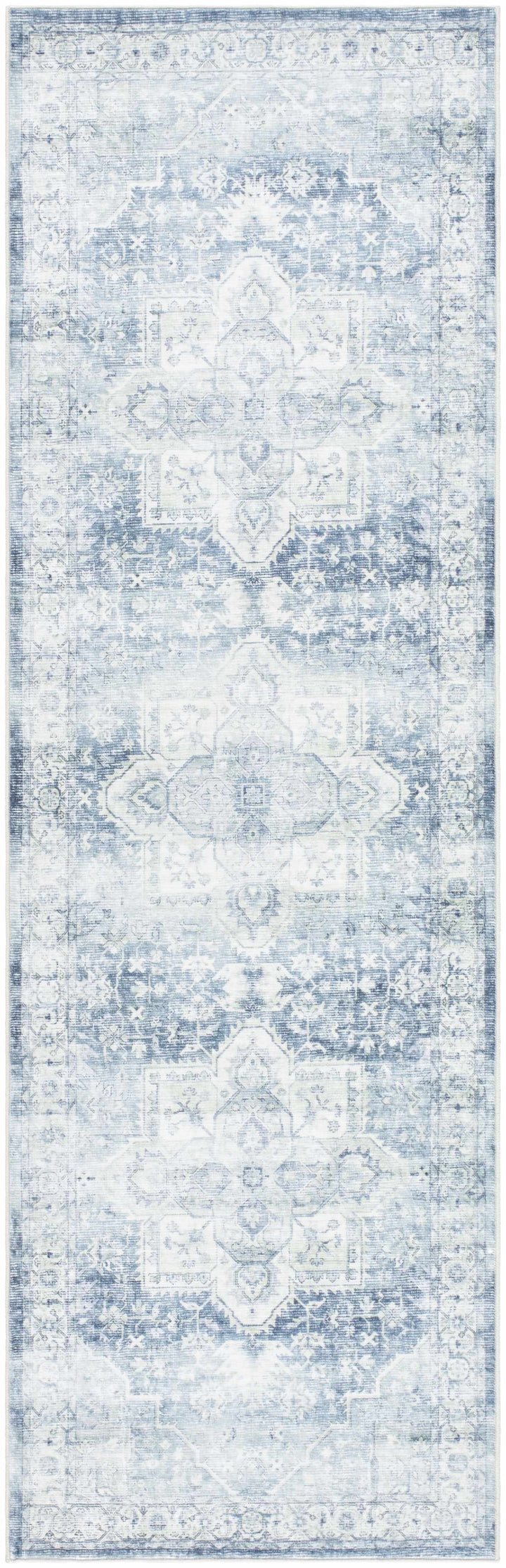 Mauro Traditional Medallion Design Blue And Beige Washable Area Rug
