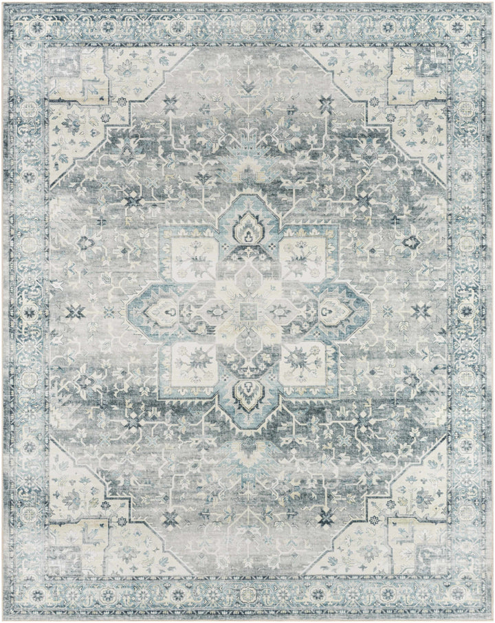 Mauro Traditional Medallion Design Blue Washable Area Rug