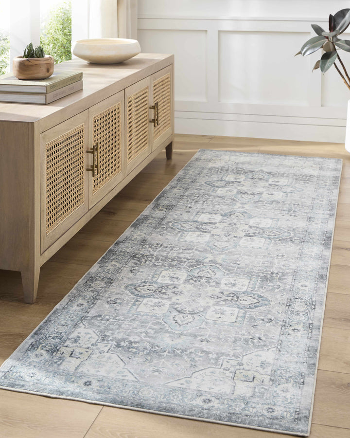 Mauro Traditional Medallion Design Blue Washable Area Rug