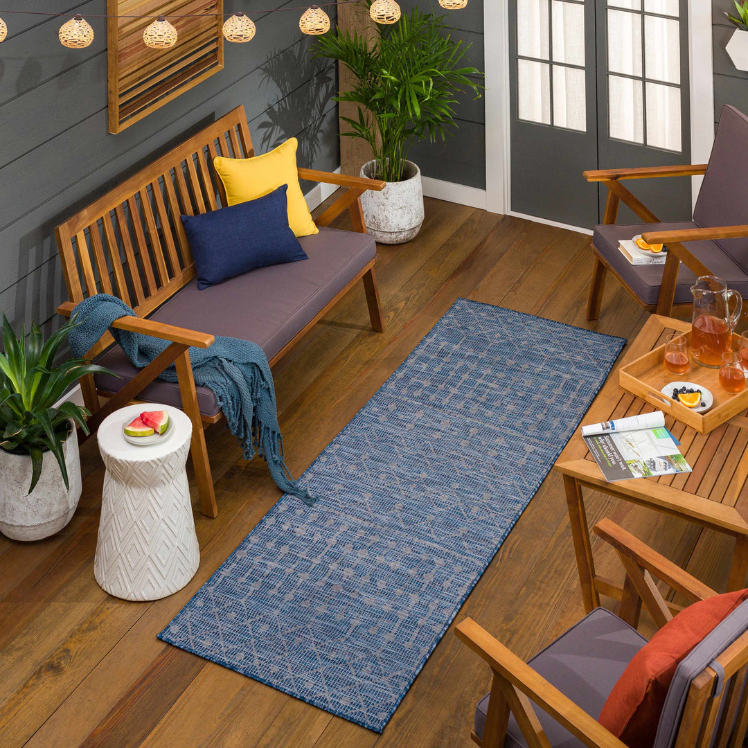 Maddingley Blue Modern Geometrical Design Outdoor Area Rug