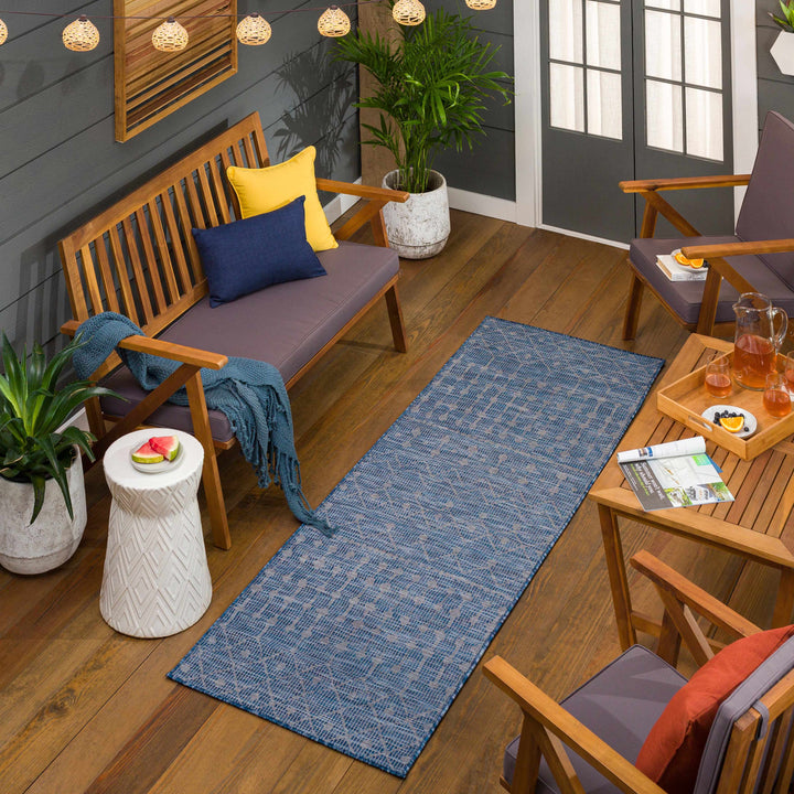 Maddingley Blue Modern Geometrical Design Outdoor Area Rug