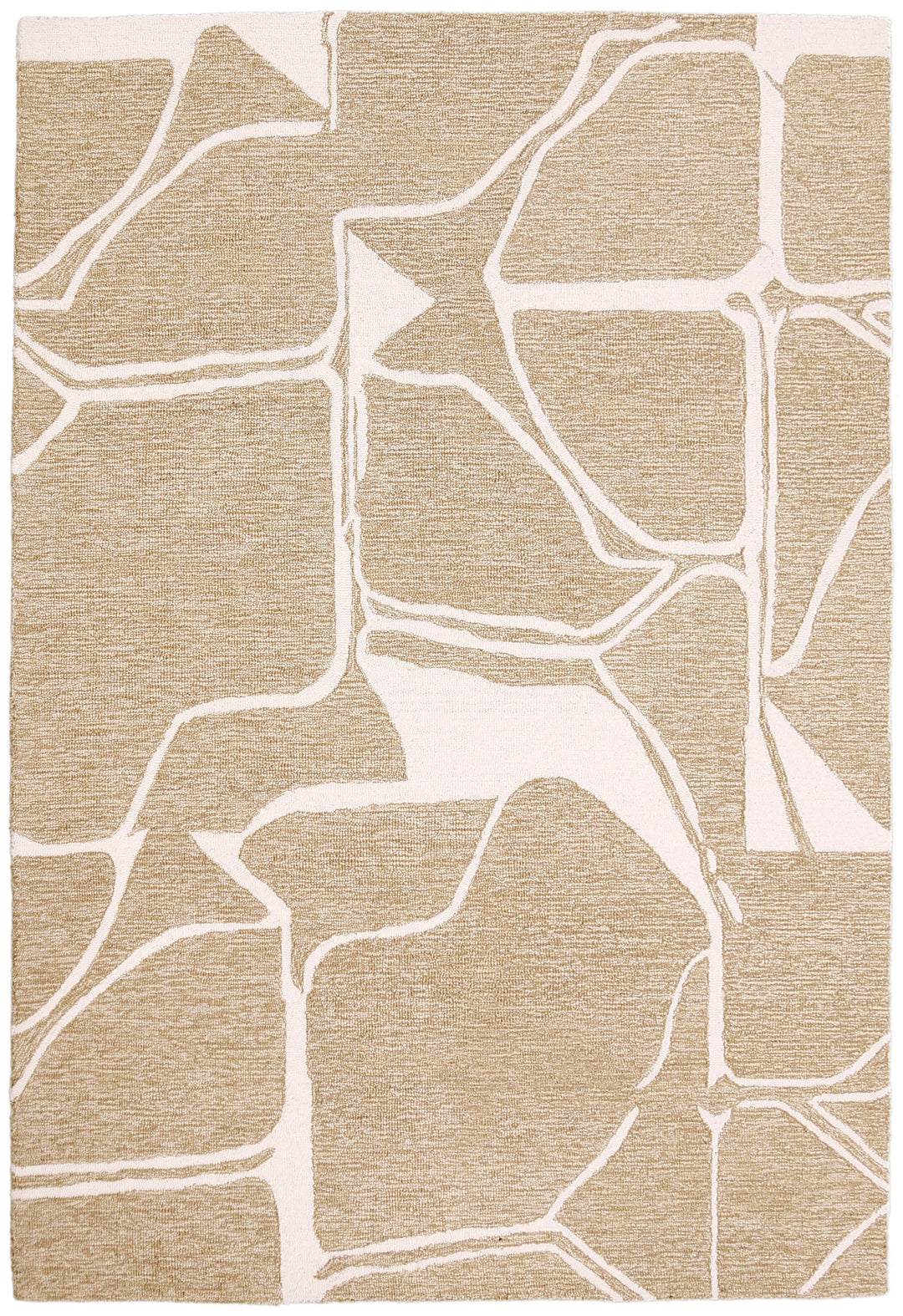 Ivory and Beige Stone Mosaic Hand-Tufted Wool Area Rug
