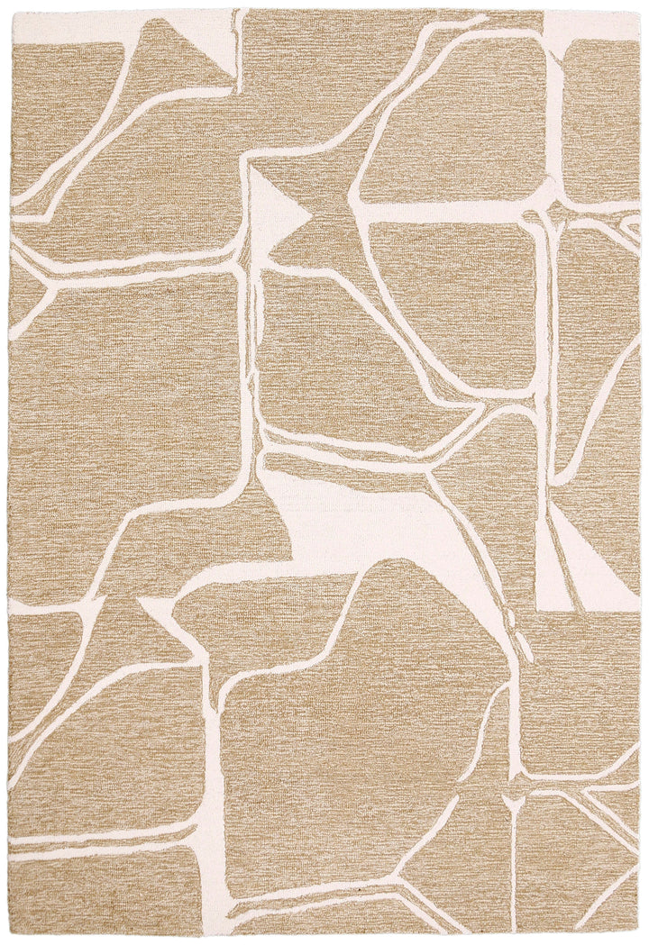 Ivory and Beige Stone Mosaic Hand-Tufted Wool Area Rug
