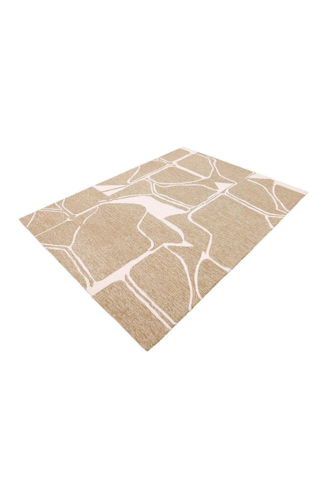Ivory and Beige Stone Mosaic Hand-Tufted Wool Area Rug