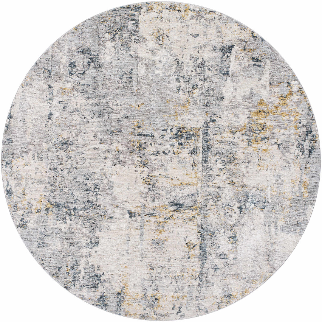 Modern Abstract Gray And Ivory Machine Woven Rug