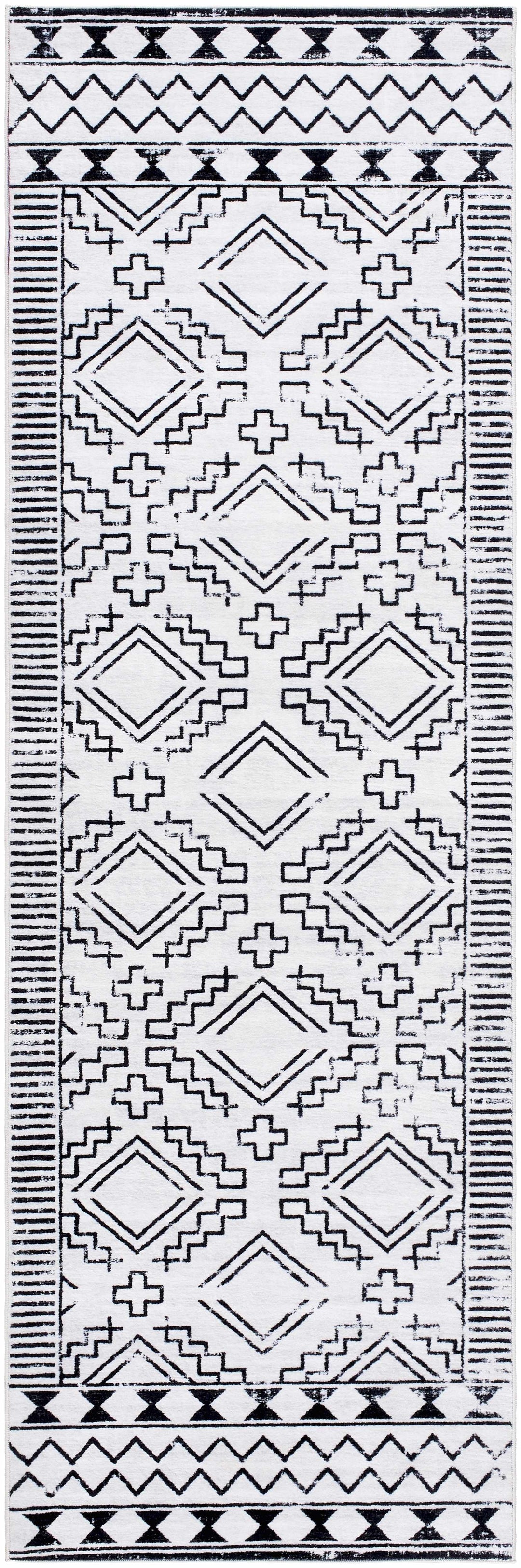 Medan Modern Tribal Design Black And White Washable Area Rug