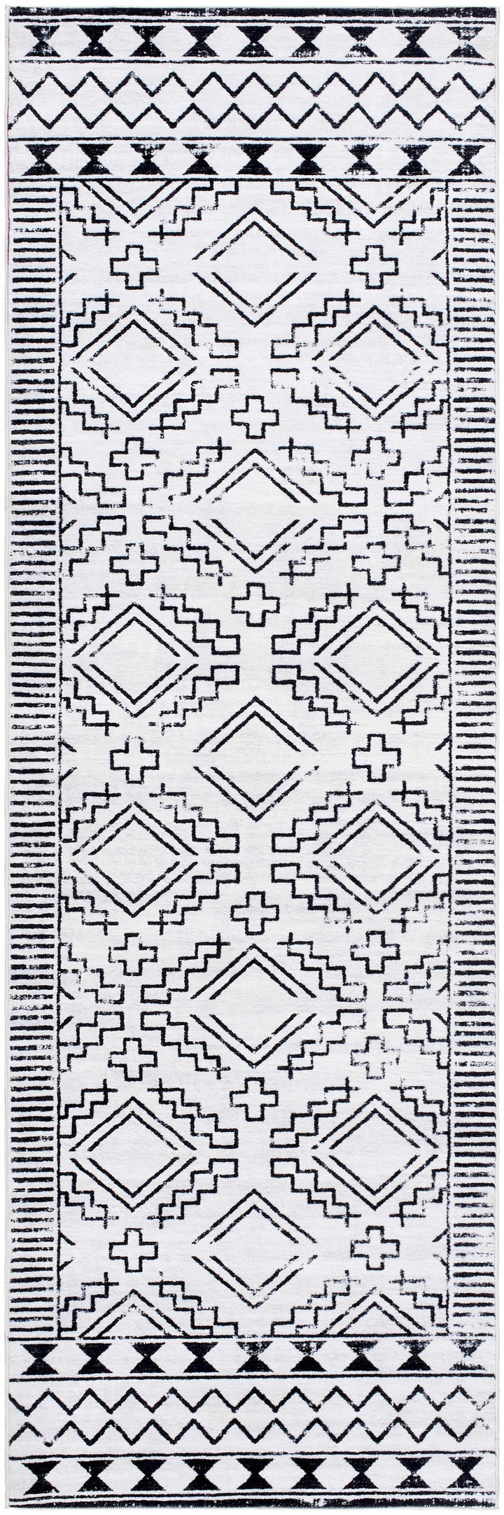 Medan Modern Tribal Design Black And White Washable Area Rug