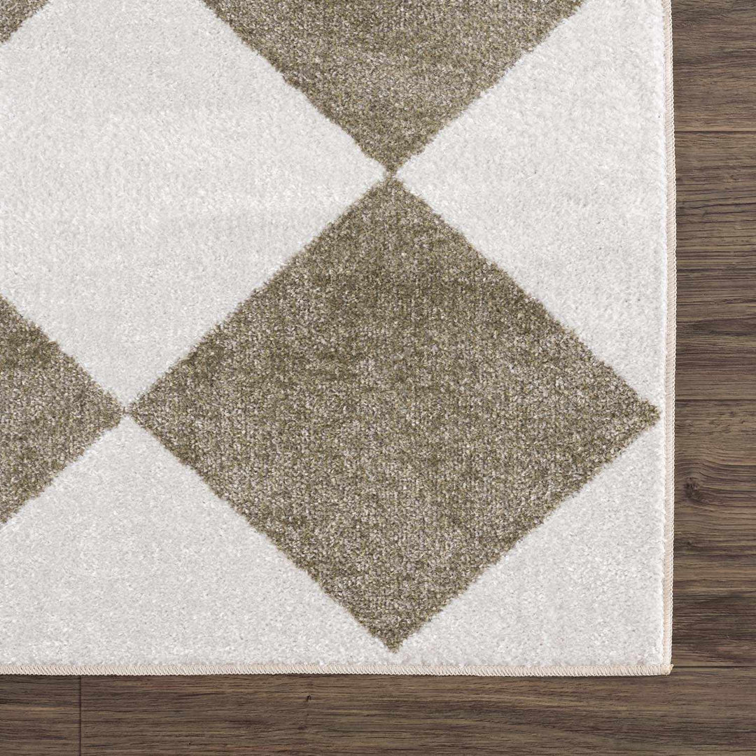 Ulric Modern Geometrical Green And Ivory Washable Rug