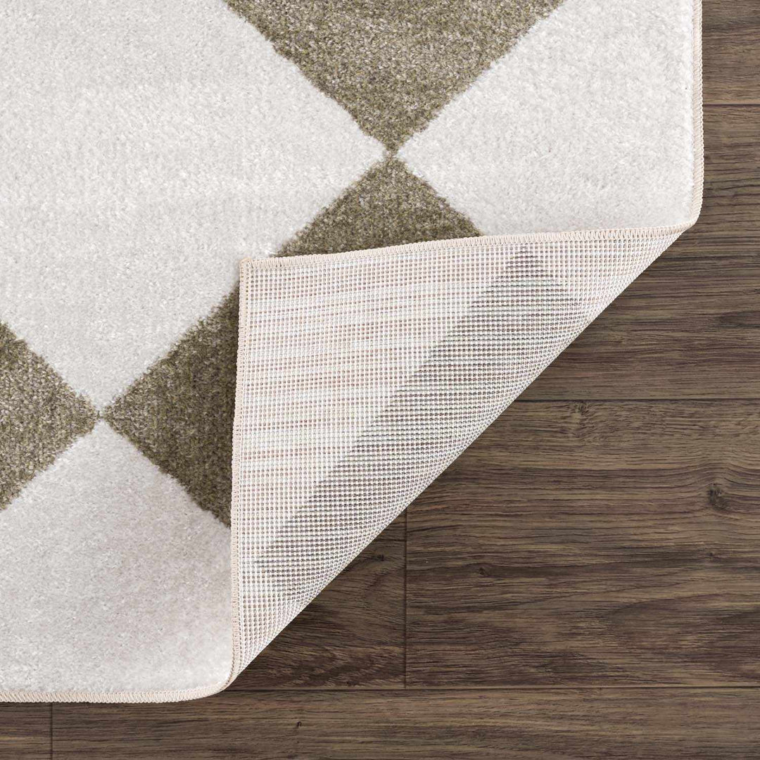 Ulric Modern Geometrical Green And Ivory Washable Rug