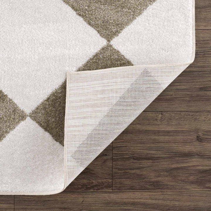 Ulric Modern Geometrical Green And Ivory Washable Rug