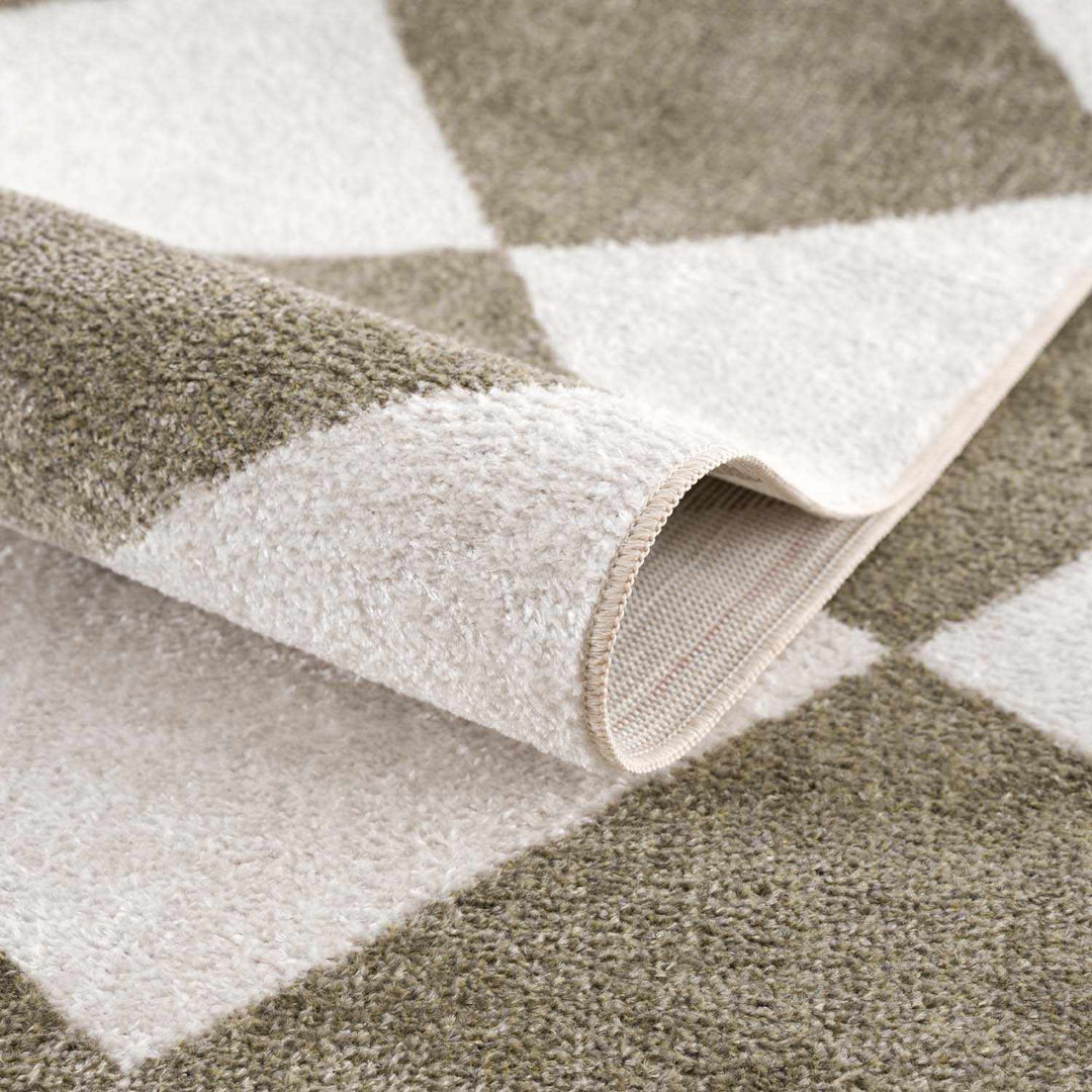 Ulric Modern Geometrical Green And Ivory Washable Rug