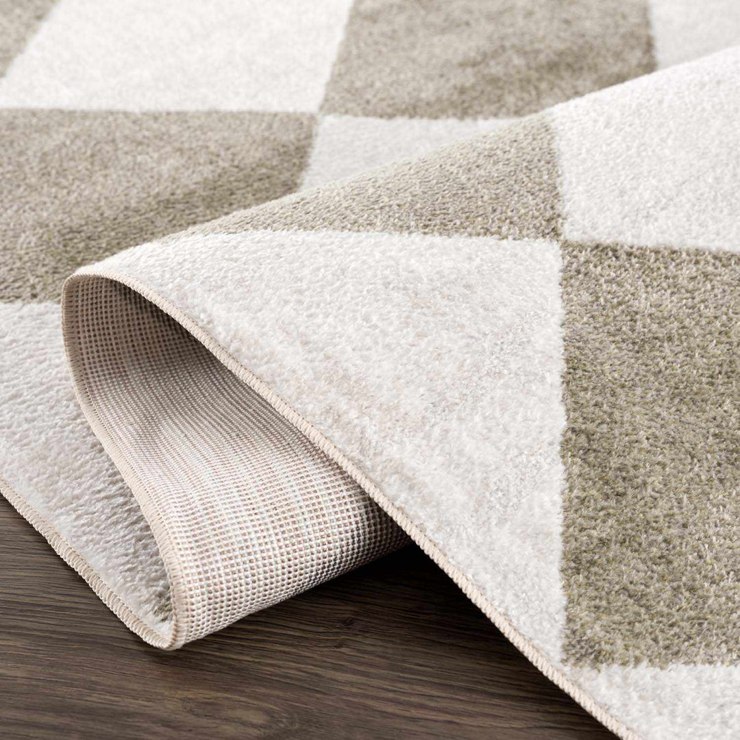 Ulric Modern Geometrical Green And Ivory Washable Rug