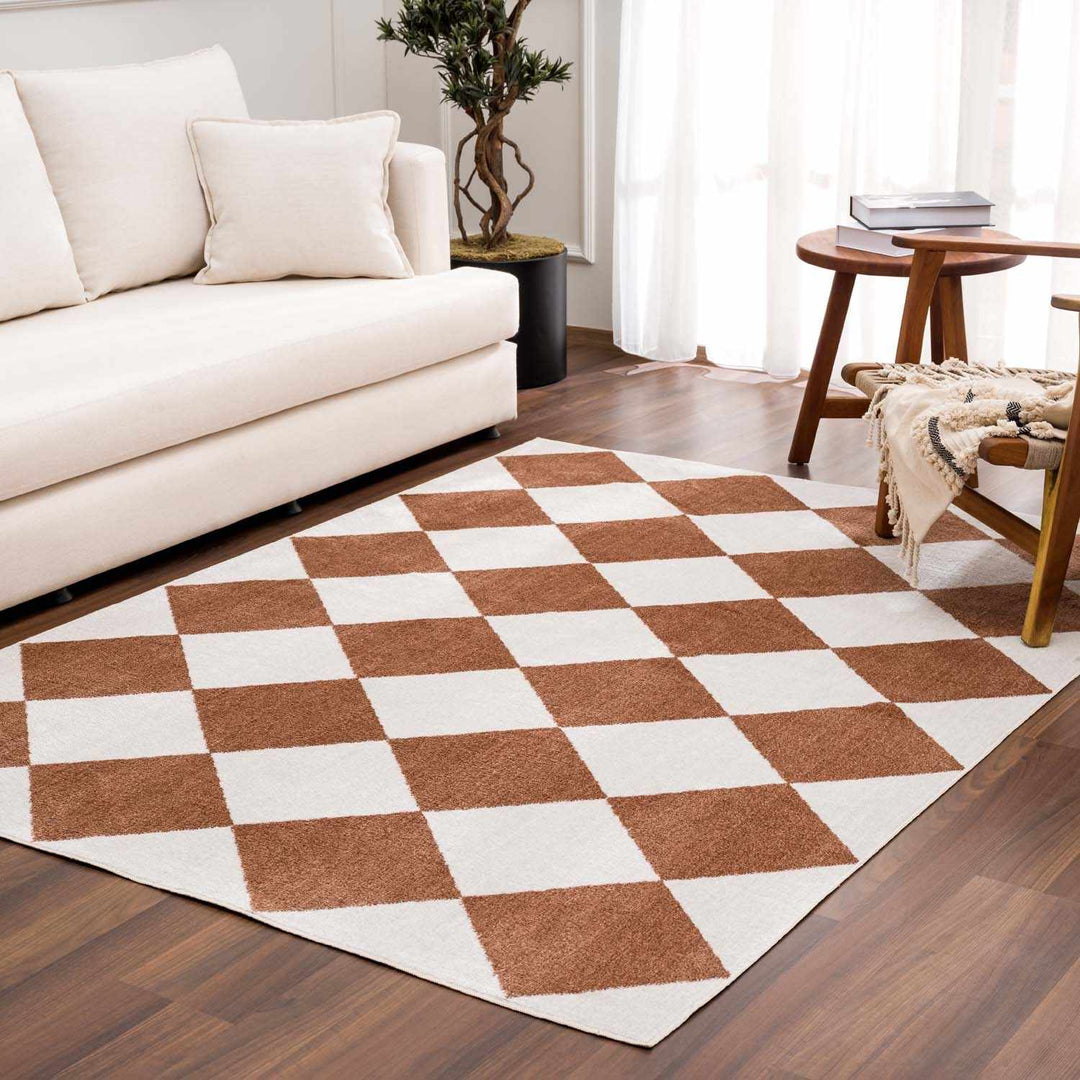 Ulric Modern Geometrical Brown And White Washable Area Rug