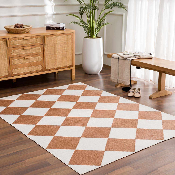 Ulric Modern Geometrical Brown And White Washable Area Rug