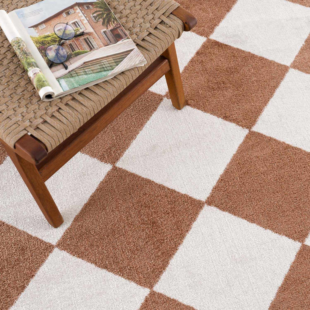 Ulric Modern Geometrical Brown And White Washable Area Rug