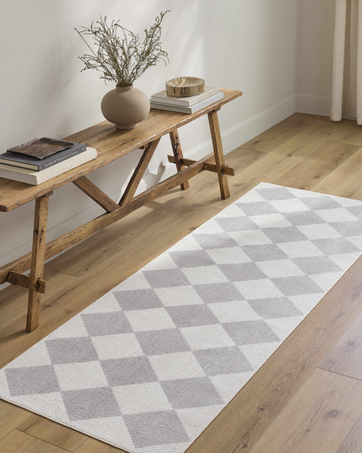 Ulric Modern Geometrical Gray And Ivory Washable Rug