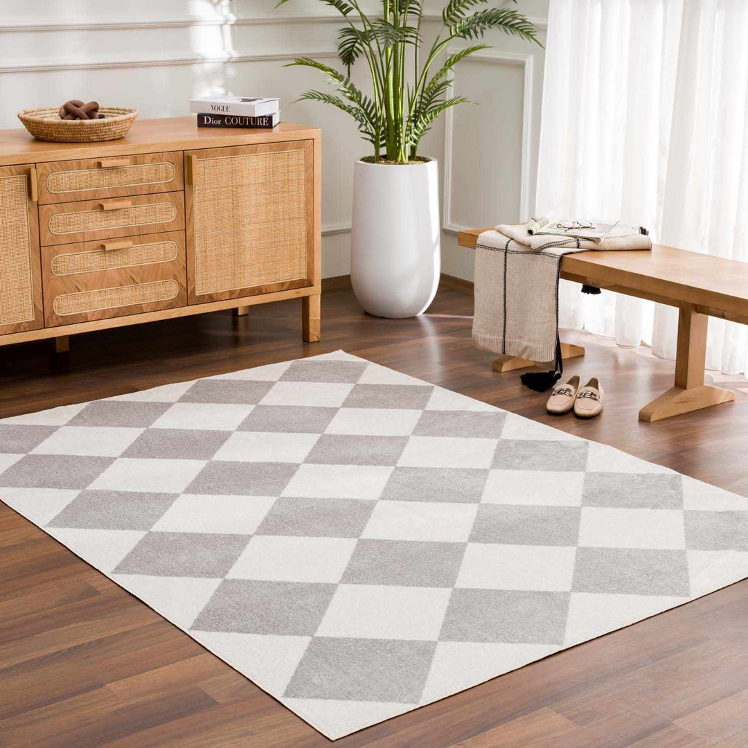 Ulric Modern Geometrical Gray And Ivory Washable Rug