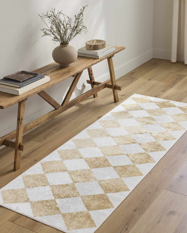 Ulric Modern Geometrical Beige And Ivory Washable Area Rug