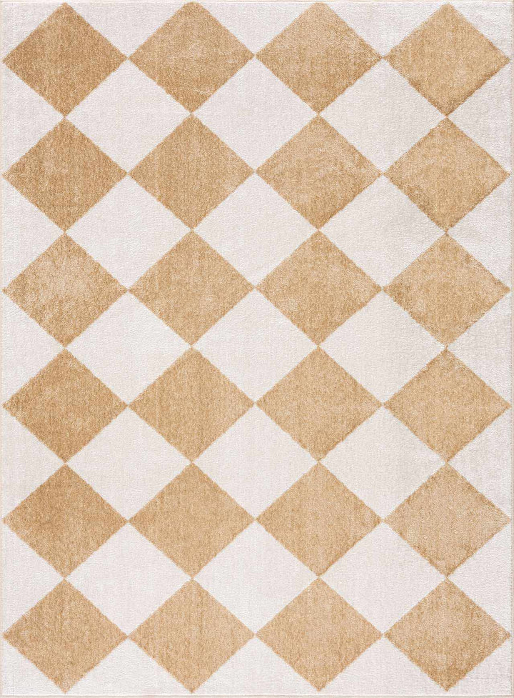 Ulric Modern Geometrical Beige And Ivory Washable Area Rug